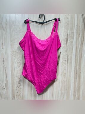 Bright Fuchsia Lace-Trim Bodysuit